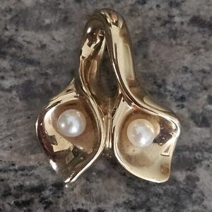 Vintage Solid 14k Israel Lily Flower Pearl Omega Slide Pendant